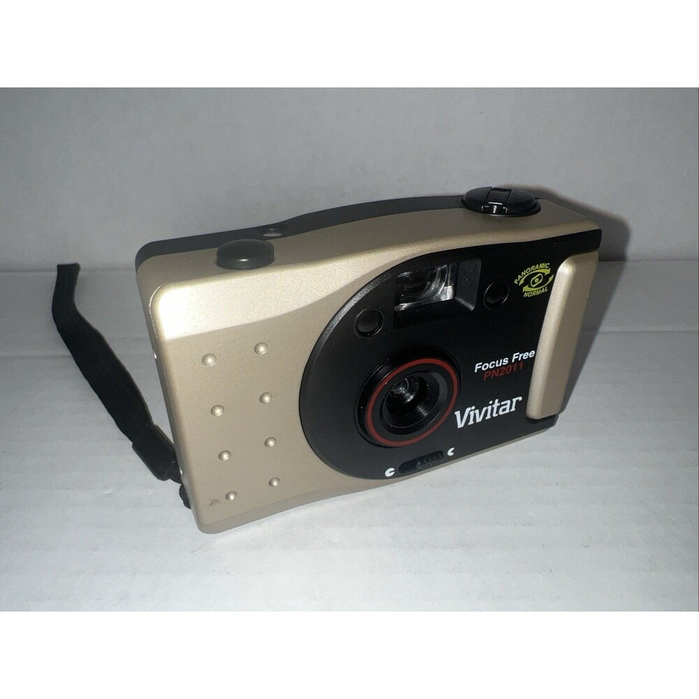 Vintage Vivitar PN2011 Focus Free 35mm Film Point & Shoot Gold Camera Panoramic